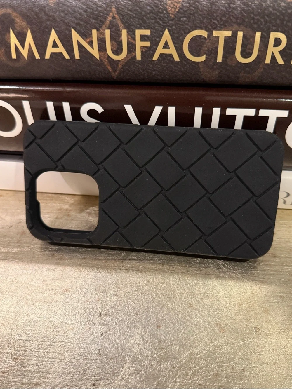 Bottega Veneta Black Woven-Texture Phone Case NEW